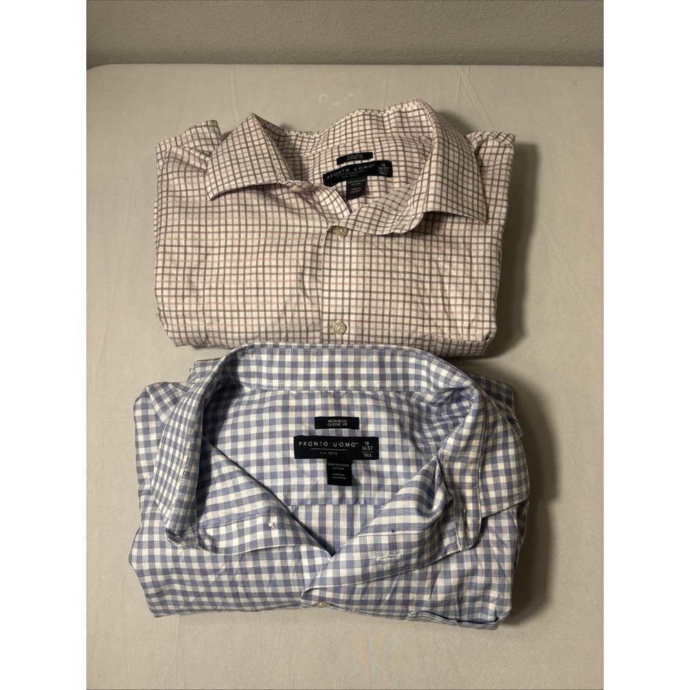 Pronto Uomo Men Shirts (2) 18 36/37 Tall Egyptian Cotton Non-Iron Classic Fit